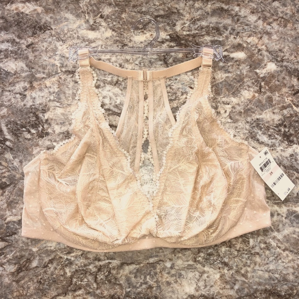 INC Plus Size Underwire Lace Bralette Nude Beige
